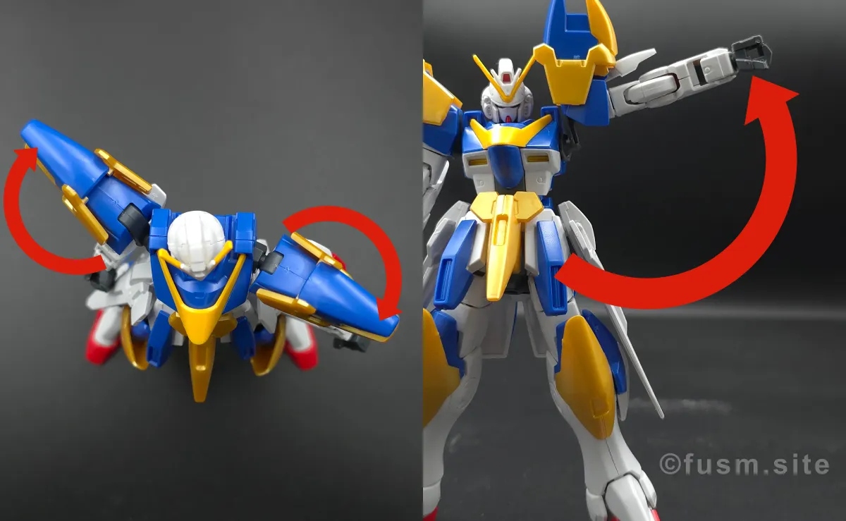 【レビュー】HG V2アサルトバスターガンダム(HGUC) 肩ディテール 可動域 01
