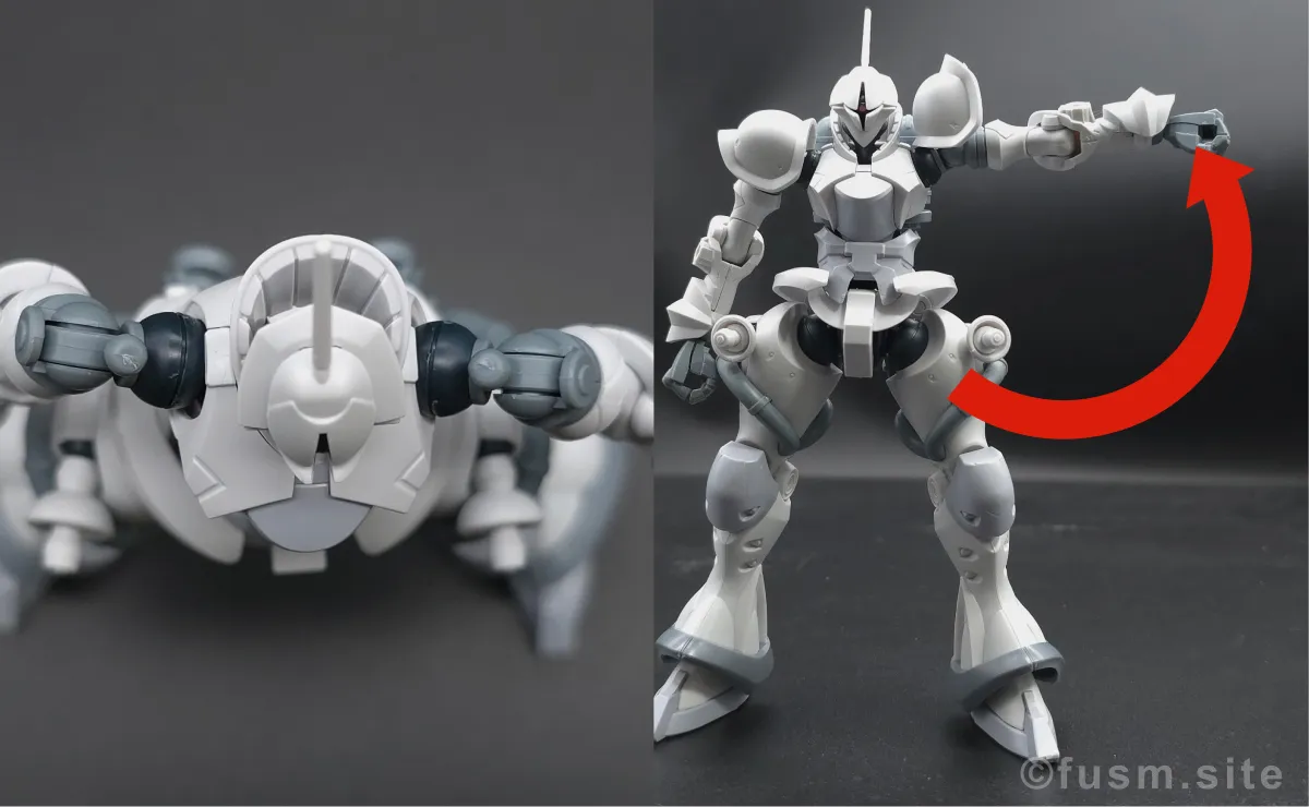 【レビュー】HG 1/144 エグザベ専用ギャン(ハクジ装備) 肩ディテール 可動域 03